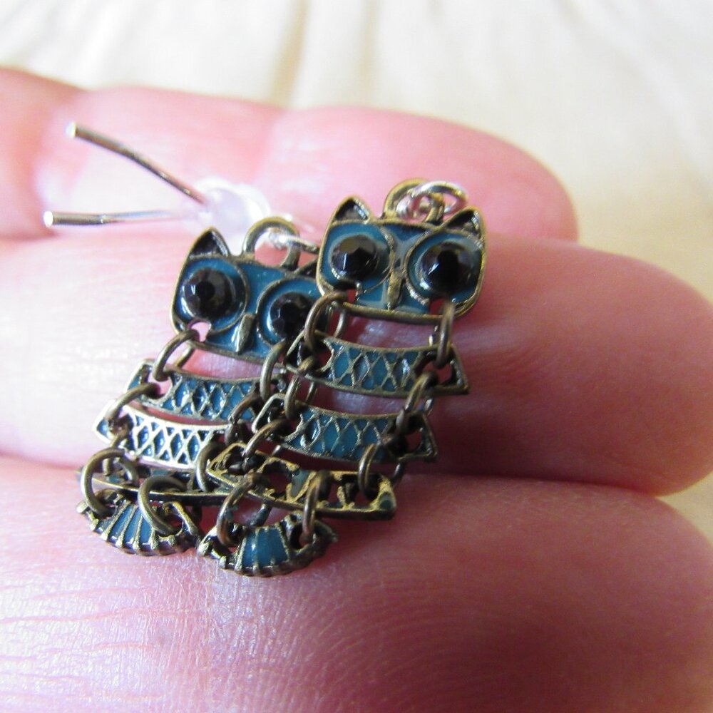 Vintage Enamel Segmented Owl Earrings